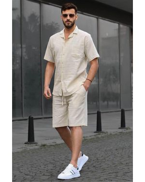 Madmext Beigefarbenes Basic-Oversize-Hemdset Für Herren - Grau