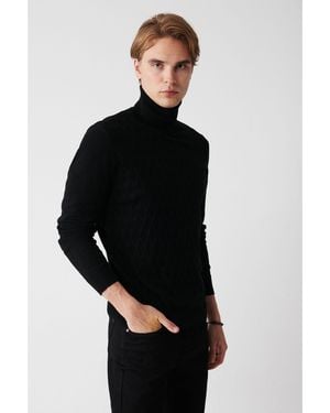 AVVA Schwarzer Strickpullover Mit Rollkragenpullover Aus Baumwolle Mit Muster A32Y5198 Für Herren