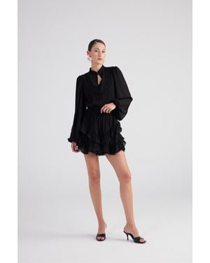HOLLY LOLLY Schwarzer Mini-Pixie-Rock – Stickerei Detailliert, Asymmetrischer Schnitt Und Gefüttert Für Damen