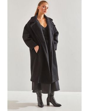 Bianco Lucci Langer Bouclé-Stempelmantel 8087 Für Damen - Schwarz