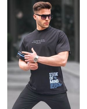 Madmext Schwarzes Bedrucktes T-Shirt Mit Normaler Passform Für Herren - Grau