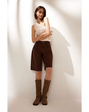 Defacto Coool Normale Taille Kurze Bein Gabardine Bermuda F3133Ax25Hs Für Damen - Natur