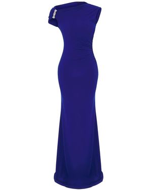 Trendyol Saks Plain Stone Accessoire Gestricktes Sandy Maxi Abendkleid & Abschlusskleid Für Damen - Blau