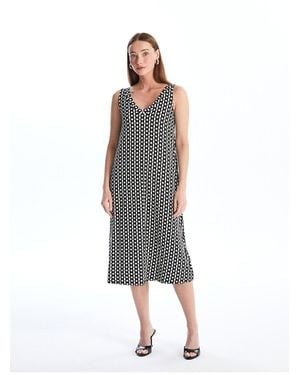 LC Waikiki Gemustertes Kleid Mit V-Ausschnitt Für Damen - Schwarz