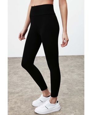 Grimelange Monroe Comfort Fit Wide Waist Elastic Gathering Full Length Leggings Für Damen - Schwarz