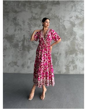 ZF BUTİK Kleid Mit Geraffter Taille, Wickelkragen Und Rüschendetail Für Damen - Grau