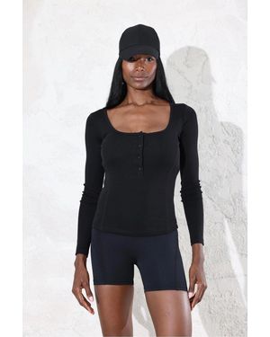 My Blog Schwarzes, Perlmuttfarbenes, Langes T-Shirt Mit Knöpfen – 2634 Für Damen