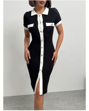 BEJNA Schwarzes Kleid Mit Metallknöpfen Für Damen