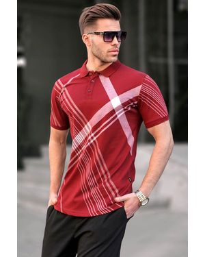 Madmext Weinrotes Gemustertes T-Shirt Mit Polokragen Für Herren