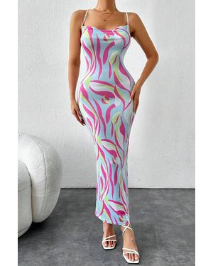 Deafox Gemischtes, Digital Bedrucktes Maxikleid Aus Sandy-Lycra-Stoff Mit Tiefem Rückenausschnitt Für Damen - Orange
