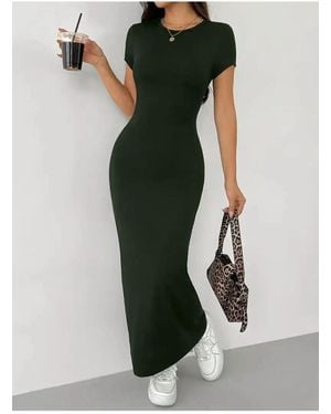 segiza Kurzärmliges, Figurbetontes Maxikleid Aus Lycra-Spezialstoff - Grün