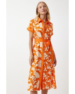 Happiness İstanbul Oranges Sommerkleid Aus Dünner Viskose Mit Blumendruck