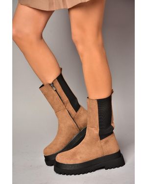Fox Shoes Stiefel Aus Hellbraunem Wildleder Für Damen - Schwarz