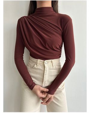 BEJNA Sandy Bluse Mit Stehkragen Und Kordelzug - Braun