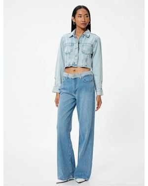 Koton Bianca Wide Leg Jeans Jeans Mit Weitem Bein, Standard-Taille Mit Knopf Für Damen - Blau