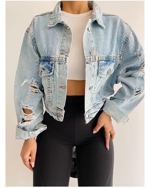 Ekim Store Crop-Jeansjacke Für Damen - Blau