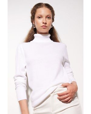 Defacto Regular Fit Soft Textured Turtleneck Basic Plain Strickpullover H1651Az24Wn Für Damen - Weiß