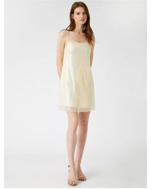 Koton Ecru-Paillettenkleid Abendkleid Mit Dünnen Trägern Für Damen - Weiß