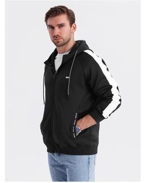 Ombre Aufgeknöpftes Kapuzensweatshirt Mit Paspelierung V1 Xxl Für Herren - Schwarz