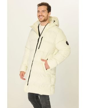 D1fference Beigefarbener Langer Wintermantel – Mit Kapuze, Aufblasbarer, Mit Fasern Gefüllter, Winddichter Parka-Mantel Für Herren - Natur