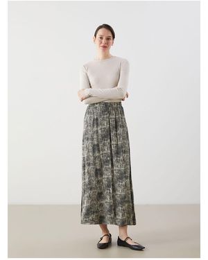LC Waikiki Lcw Grace Gemusterter A-Linien-Rock Mit Elastischer Taille Für Damen - Weiß