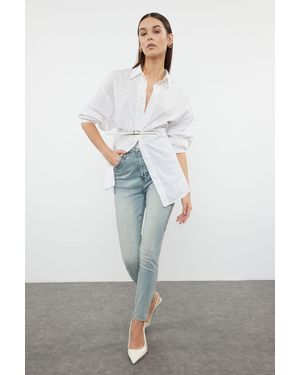 Trendyol Vintage Skinny Jeans Aus Lycra Mit Hoher Taille – Premium Mit Pale-Effekt Für Damen - Grau
