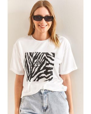Bianco Lucci Gemustertes T-Shirt Aus Gekämmter Baumwolle Für Damen - Weiß