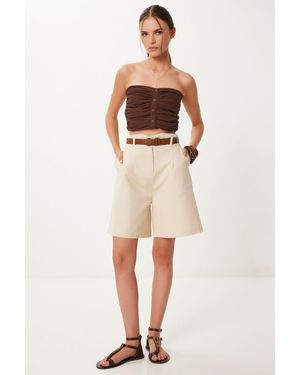 Happiness İstanbul Cremefarbene City-Boy-Leinenshorts Mit Gürtel Für Damen - Natur