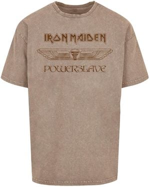 Merchcode Powerslave – Geflügeltes, Säuregewaschenes Oversize-T-Shirt Für Herren - Natur