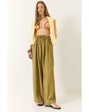 Bianco Lucci Palazzo-Hose Mit Hoher Taille Und Breitem Gummizug - Grün