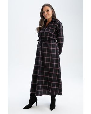Defacto Kariertes Langarmkleid Mit Traditionellem Hemdkragen Für Damen - Schwarz