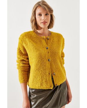 Bianco Lucci Cardigan Mit Handtuchmuster – Geknöpft Für Damen - Gelb