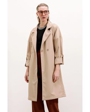 Bigdart 9104 Zweireihiger, Mit Kragen Gefütterter Trenchcoat – Für Damen - Natur