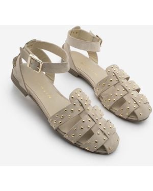 Marjin Sandalen Aus Echtem Leder Mit Knöchelriemen Und Geschlossener Vorderseite Mit Nieten, Zayne Wildleder Für Damen - Weiß