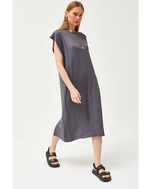 Olalook Geräuchertes Unterarmstück Rückenschlitz Kristall Kleid Für Damen - Blau