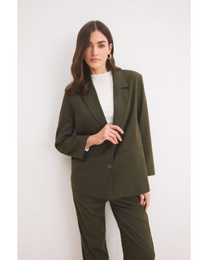 Defacto Blazerjacke Mit Normaler Passform – Gerader Schnitt Mit Knöpfen Für Damen - Grün