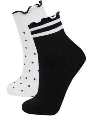 Defacto Zweiteilige Baumwollsocken Mit Rüschen D7726Axns Für Damen - Schwarz