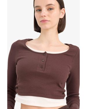 Defacto Coool Tailliertes Camisole Langarm-T-Shirt Für Damen - Lila