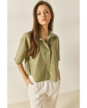 Bianco Lucci Sommer-Komforthemd Aus Baumwolle Mit Halben Ärmeln 34439 Für Damen - Grün