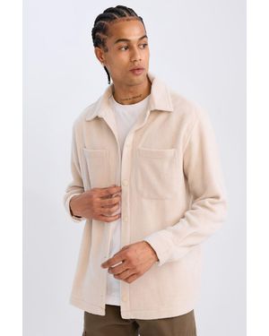 Defacto Relax Fit Fleece-Langarmshirt Für Herren - Natur