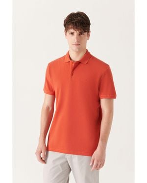 AVVA Dunkelorangefarbenes T-Shirt Aus 100 Baumwolle Mit Coolem Polokragen E 001004 Für Herren - Rot