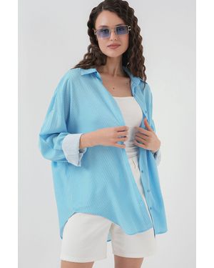 Bigdart Gestreiftes Oversize-Shirt 20295 – Für Damen - Blau