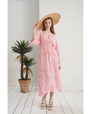ZF BUTİK Fledermauskleid Mit V-Ausschnitt Für Damen - Pink