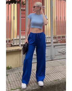 Madmext Saks Crinkle Fabric Basic Strandhose Mg1778 Für Damen - Blau