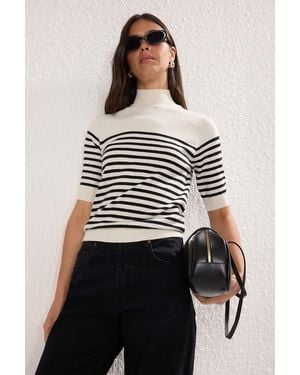 Trendyol 001 Mercerized Look Premium-Garn/Spezialgarn Basic Knitwear Thin Bluse Für Damen - Weiß