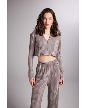 HOLLY LOLLY Crop Model Bequemes Crop Shirt Mit Knopfverschluss Nerz Für Damen - Braun