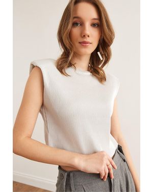Olalook Silberne Wattierte Plissee-Crop-Bluse Blz- 19002890 Für Damen - Mehrfarbig