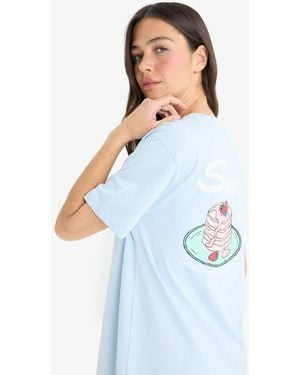 Defacto Regular Fit Rundhalsausschnitt Rücken Bedruckt Kurzarm Homewear-Fall - Weiß