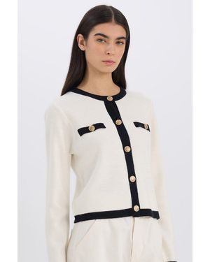 Defacto Basic-Strickjacke Mit Normaler Passform, Rundhalsausschnitt Und Knöpfen, C1482Ax25Sp Für Damen - Weiß