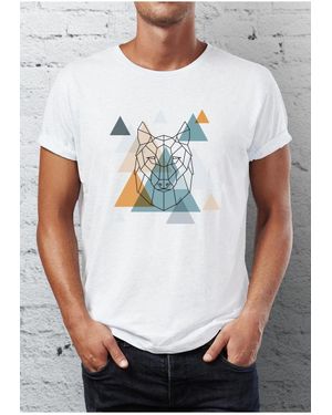B.l.a.h Weißes, Mit Wolf Bedrucktes T-Shirt Mit Rundhalsausschnitt Für Herren